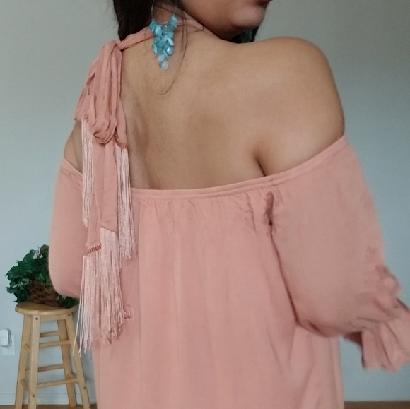 JUST PEACHY BLUSH HALTER TUNIC DRESS - Picture 6 of 7